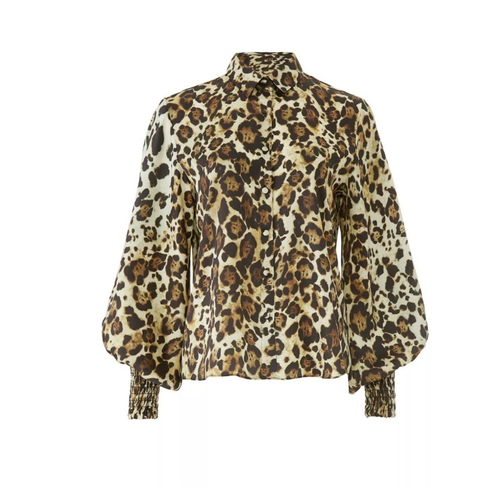 ALEXIS *Romana* leopard print button down blouson blouse top S